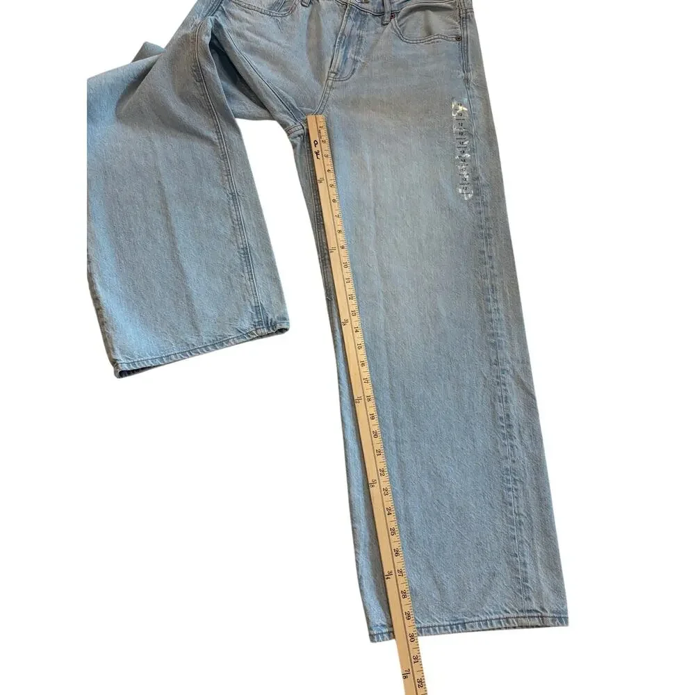 American Eagle 90s Wide Leg Jeans Womens Sz 12 Blue High Rise Stretch Light Wash